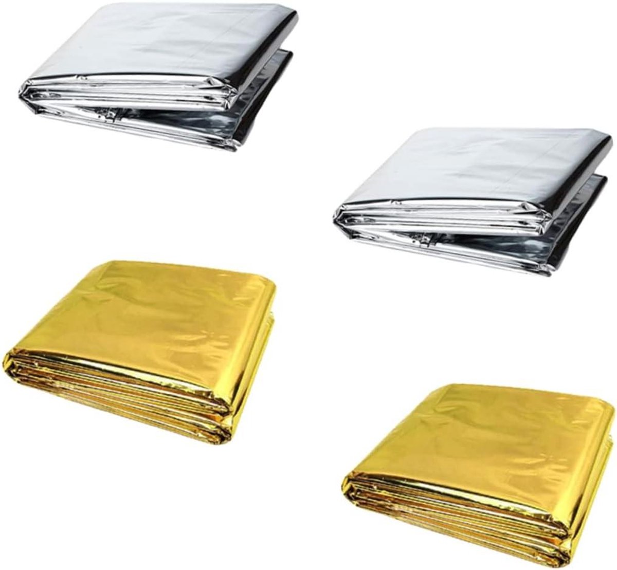 Isolatiedekens Set - Nooddekens Folie - Buitenshuis Gebruik - Houdt Lichaamswarmte - 4 Stuks 210x140cm - Zilver