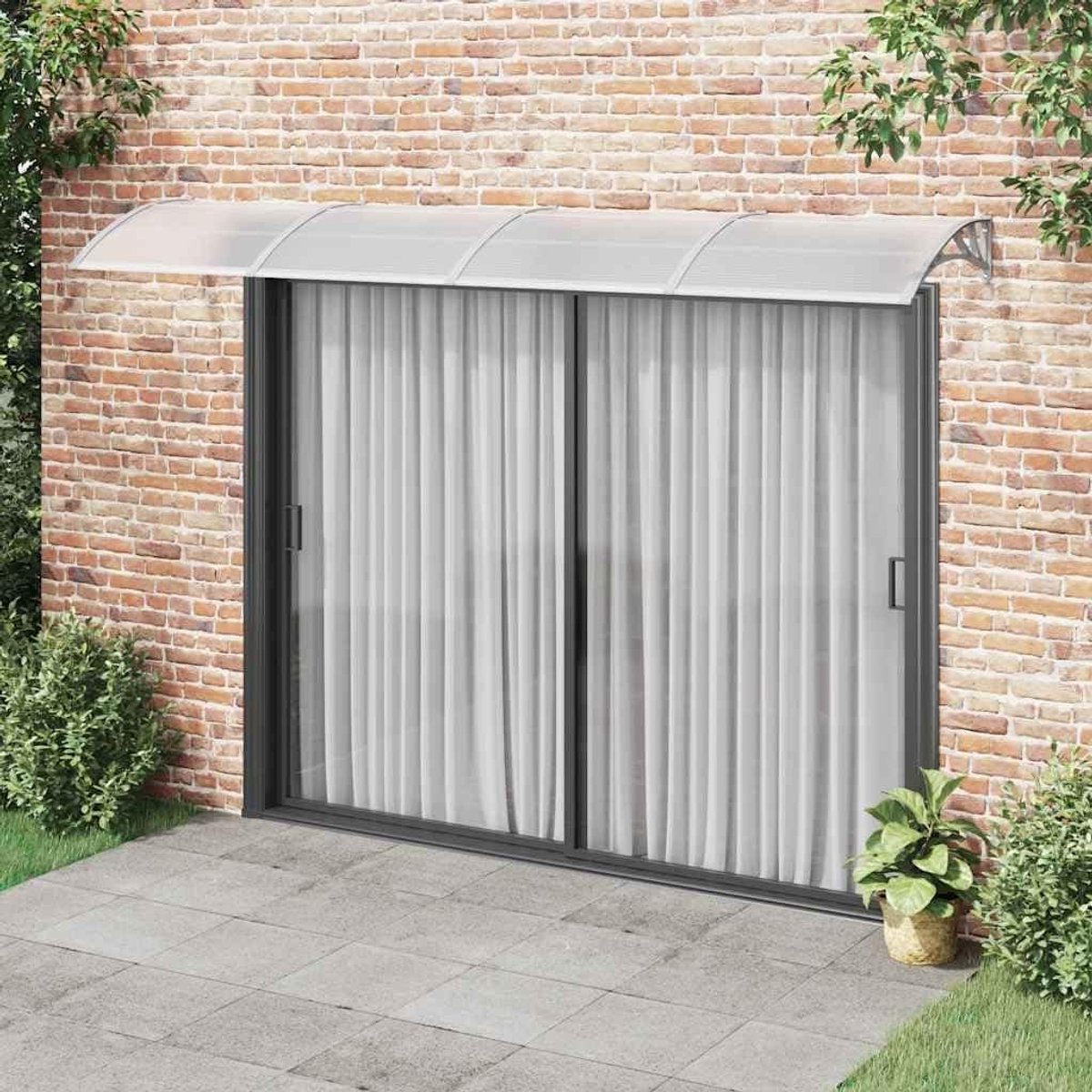 Afdak voor deur - Zonnescherm huis - Bescherming tegen weer - Aluminium frame - 350 x 100 cm - Grijs