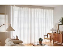 Vitrage Gordijnen - Voile Stoffen - Woonkamer Decoratie - Met Ingestanste Ringen - 132 x 115 cm - Wit