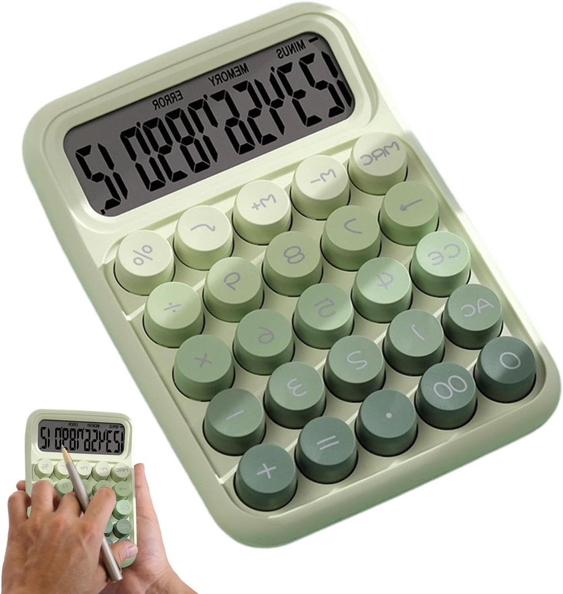 Mechanische Rekenmachine - Bureau Calculator - Dagelijkse Berekeningen - Comfortabele Grote Knoppen - 12 Cijfers - Groen
