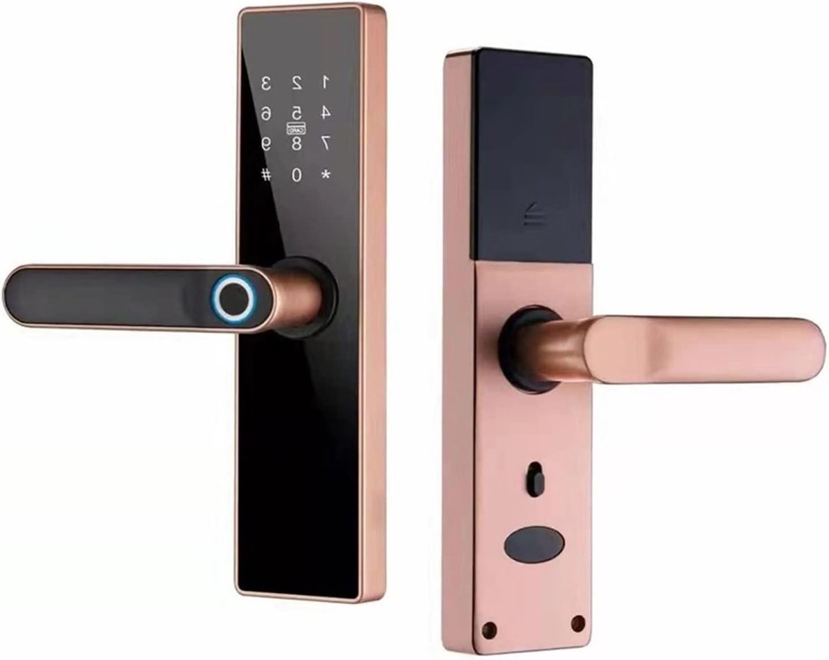 Elektronisch Deurslot - Slim Slot - Toegangscontrole Thuis - Meerdere Ontgrendelopties - 22x195 mm - Rood Brons