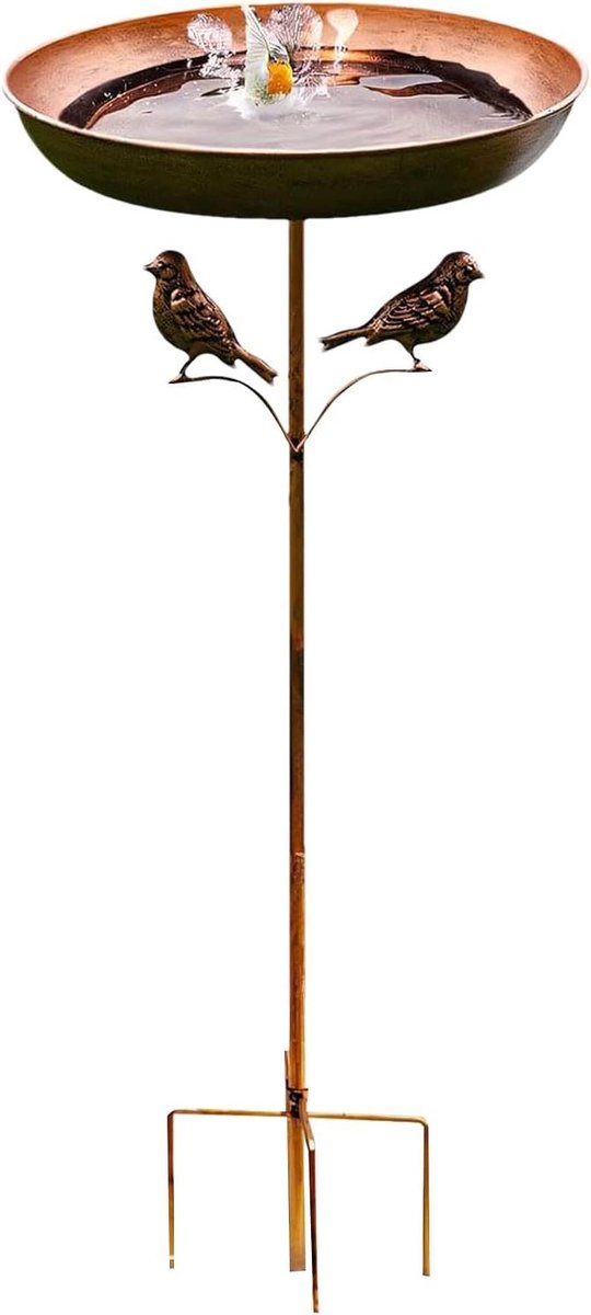 Vogelbad Tuin - Voederstation Vogel - Natuur Decoratie - Roestvrij Metaal - 82 cm Hoog - Zwart