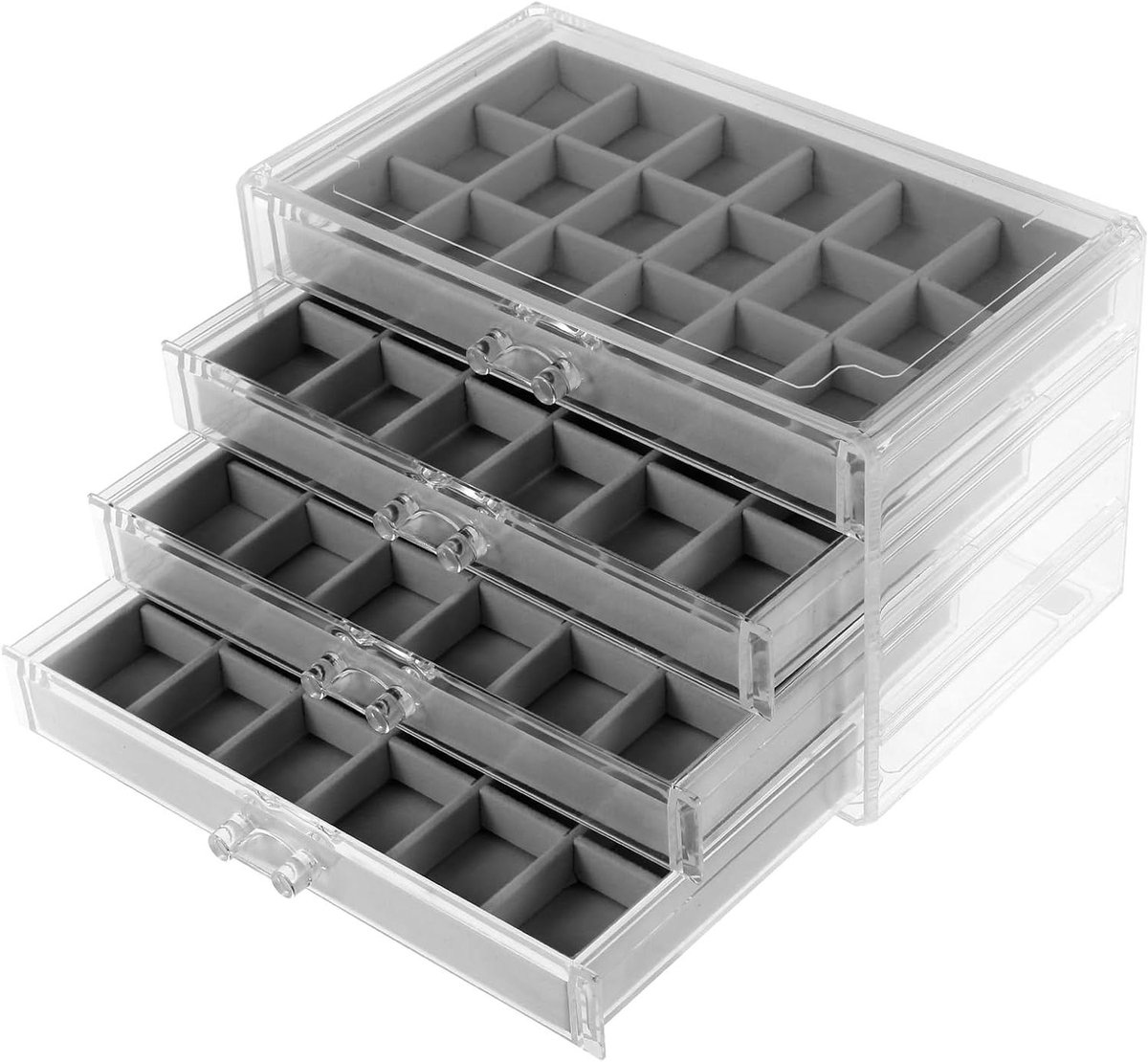 Verzameldoos Stenen - Edelsteen Vitrine - Collecties Opbergen - 72 Flexibele Vakken - 24 x 15 x 142 cm - Grijs