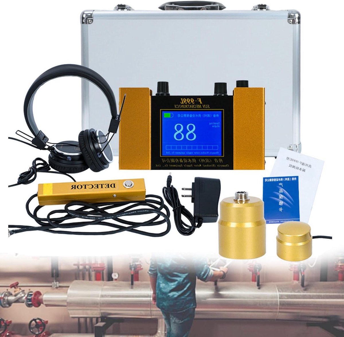 Waterlekdetector - Lekzoeker - Leidingen Opsporen - 4 Frequenties Instelbaar - 9 Volt - Zwart