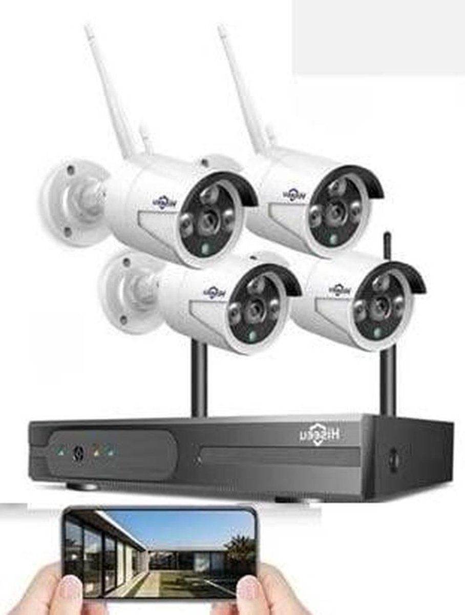 Camera Surveillance Set - Beveiligingscamera Systeem - Huis Beveiligen - Draadloze Wifi Connectie - 4 Camera's - Wit