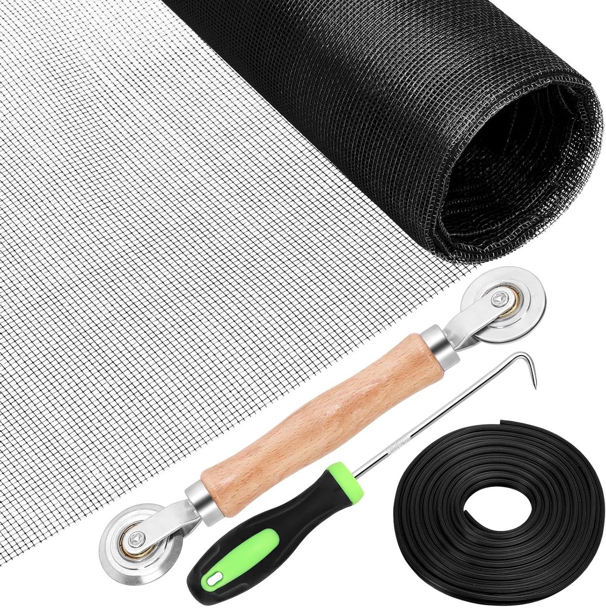 Complete Screen Repair Kit met Schermgaas, Dubbelzijdige Roller, Bevestigingshaken en Retainer Spline voor Vervangen en Installeren van Deuren en Ramen