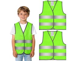 Veiligheidsvesten Kinderen - Reflectie Vesten - Zichtbaar zijn - 360 Graden Reflectie - Set van 2 - Fluorescerend Geel