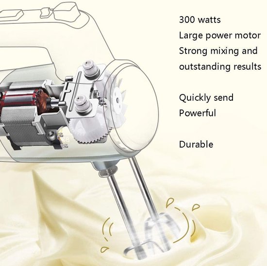 Elektrische Handmixer - Keukenmachine Klopper - Bakken en Koken - 10 Snelheden Turbo - 300 Watt - Wit — afbeelding 5