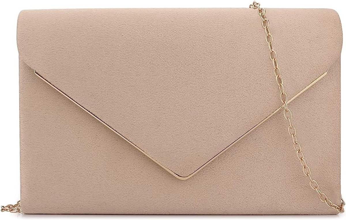 Elegante Avondtas voor Dames - Clutch en Schoudertas van Faux Suède voor Bruiloft, Cocktail en Prom met Afneembare Ketting