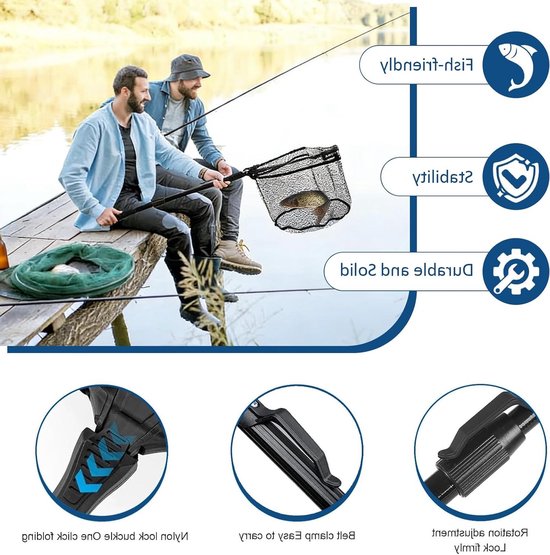 SnelShoppen - Vouwbare Telescopische Hengelnet, Robuust Carp Landing Net voor Salmon, Meerval, Baars, Hoogwaardige Waterafstotende Nylon, Ideaal voor van Snelshoppen — afbeelding 2