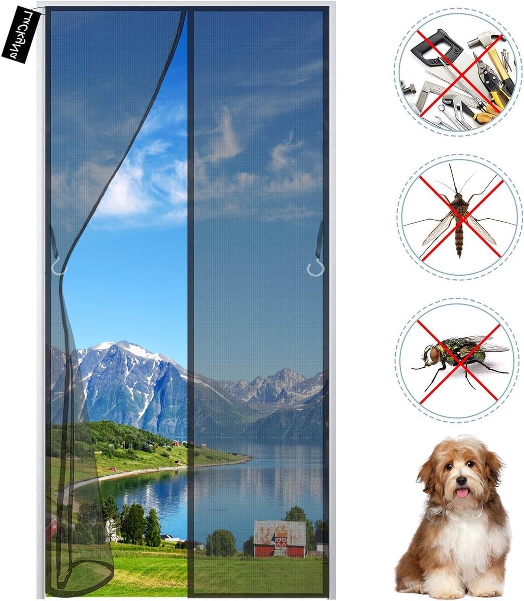 Magnetische Hor - Vliegendeur - Frisse Lucht - Automatische Sluiting - 90x210cm - Zwart