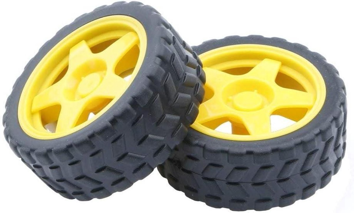 Autobanden Set - Robot Wielen - Robotica Projecten - Antislip Profiel - 66mm Diameter - Zwart