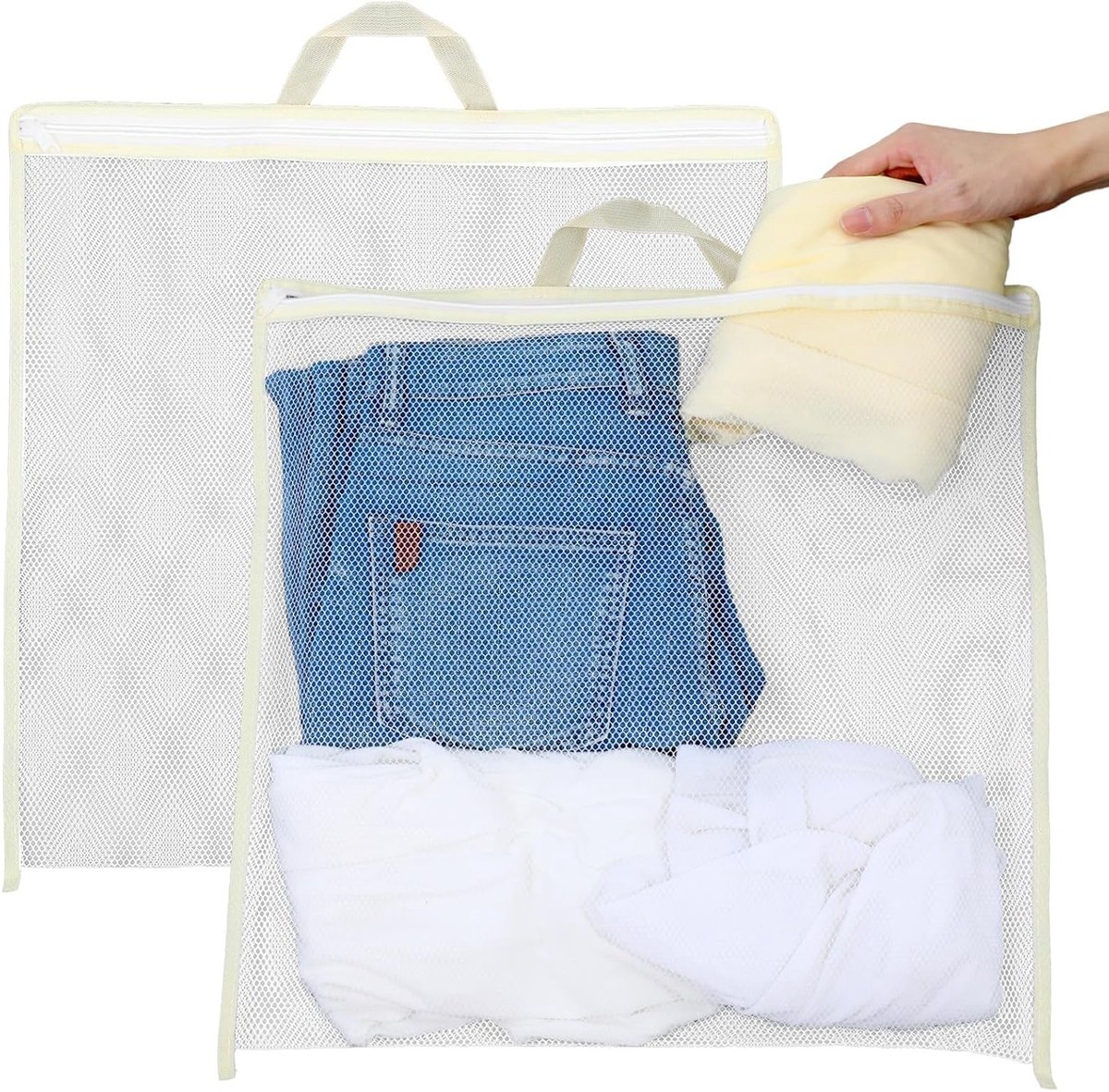 Grote Mesh Waszakken voor Wasmachine - 2 Stuks Delicate Lingerie Waszakken met Rits - Duurzame Bescherming voor Kleding en Ondergoed 45x45cm