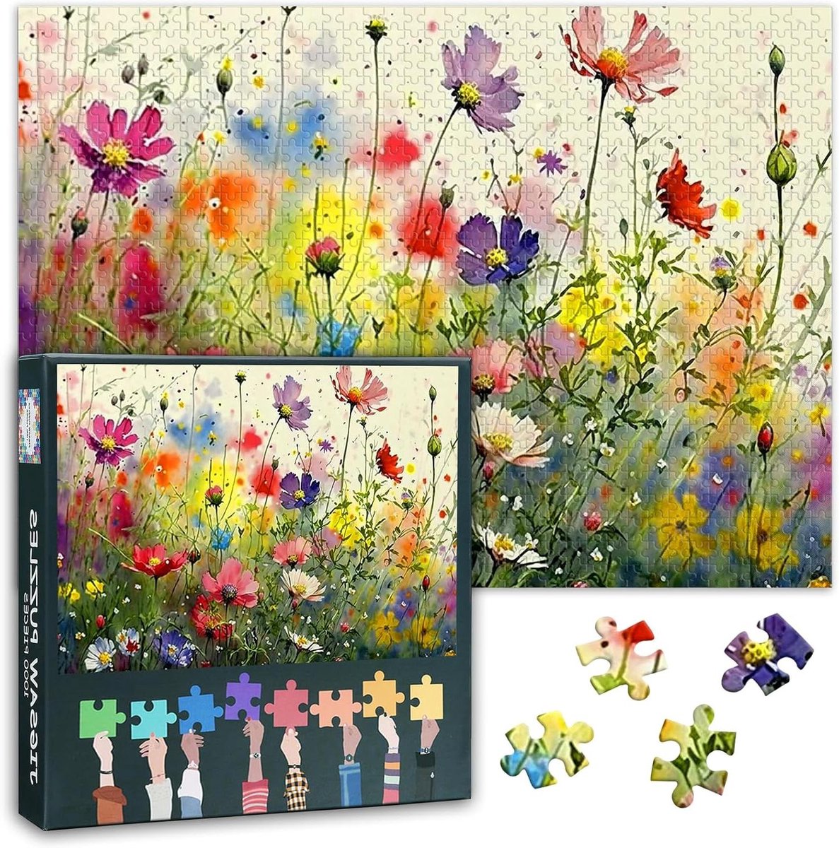 Bloemen Puzzel - 1000 Stukjes - Ontspannend Tijdverdrijf - Achterkant Met Zones - 50 x 70 cm - Kleurrijk