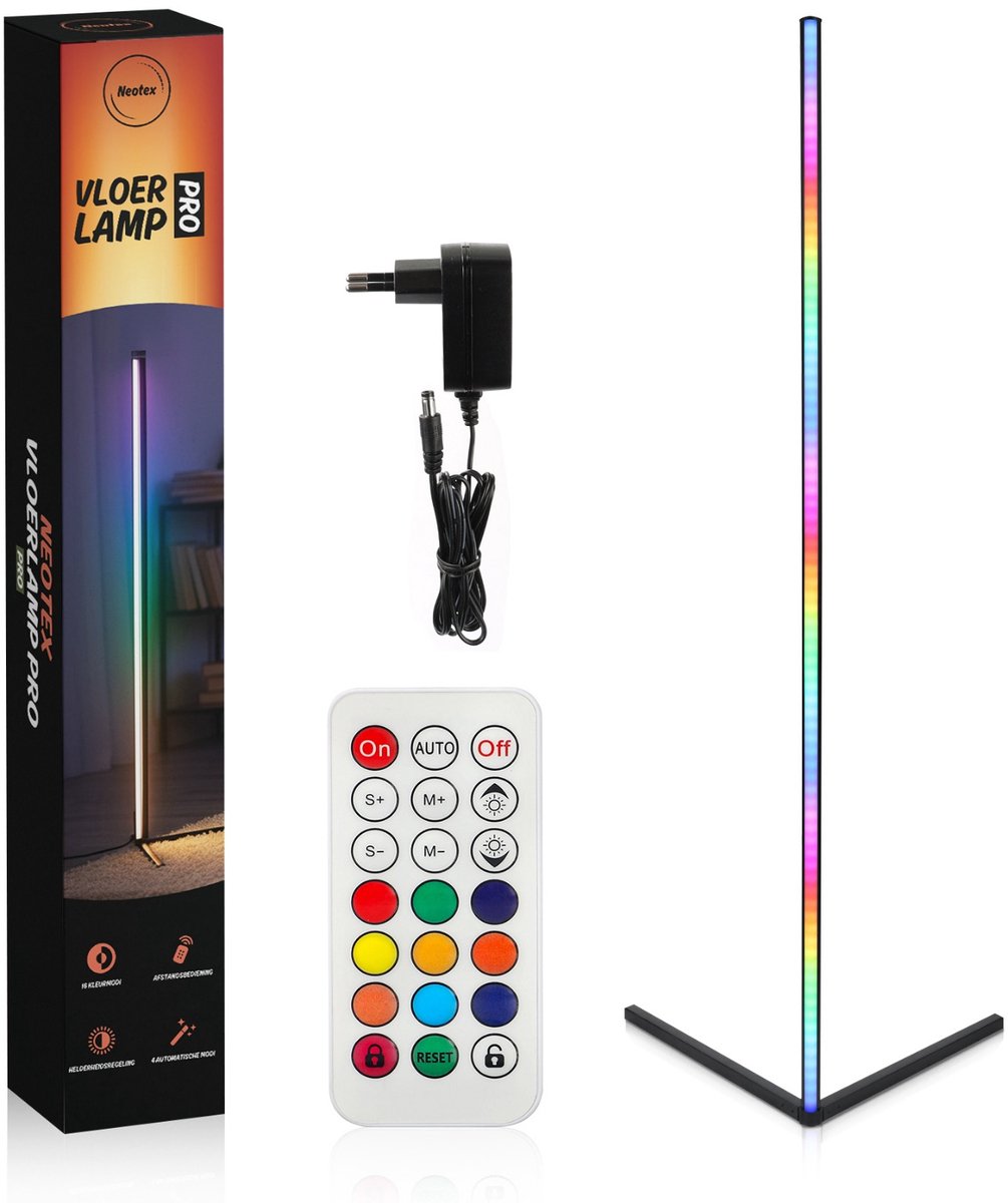 Neotex® RGB LED Vloerlamp 142 cm – Moderne Staande Lamp met App-bediening & Afstandsbediening – Dimbare Sfeerverlichting – Nordic Design – LED Hoeklamp voor Woonkamer, Slaapkamer & Thuiswerkplek