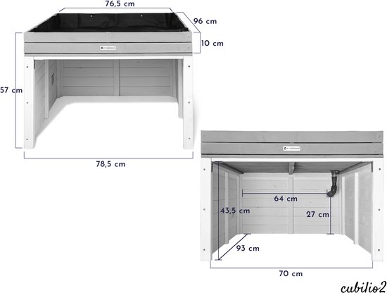 WONDERMAKE® Grote design robotmaaiergarage XXL universeel met waterafvoer, houten plantenbak, robotmaaieroverkapping, carport, robotgarage met plat dak, 78,5 x 96 x 57 cm, bruinzwart — afbeelding 2