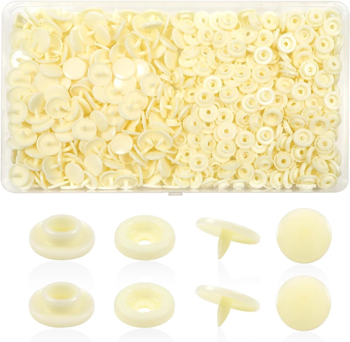 Set van 150 Snap Buttons in Beige - Plastic Knoopjes voor Naai-vrije DIY Kledingaccessoires en Creatieve Projecten