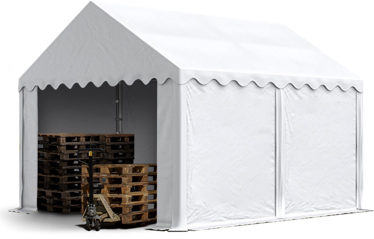 Opslagtent 4x4 m stabiele industrietent PVC-Zeil 750 N wit met grondframe