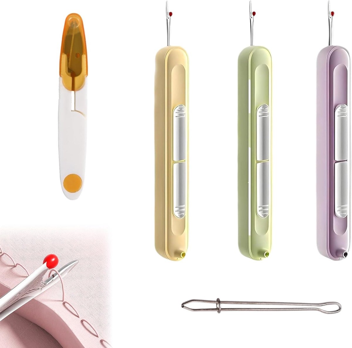 Multifunctionele Naaldinrijger en Naaldscheider Set met Naalden, Scharen en Pincet - Ideaal voor Beginners en Ervaren Naaisters, 3-delige Naaigereedschappen en Accessoires
