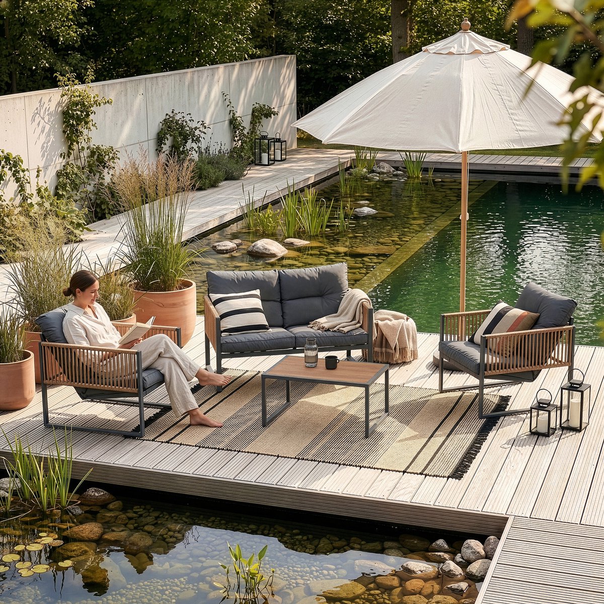 4-delige tuinset Karg loungeset met bank tafel en 2 stoelen donkergrijs en rotanlook casa.pro