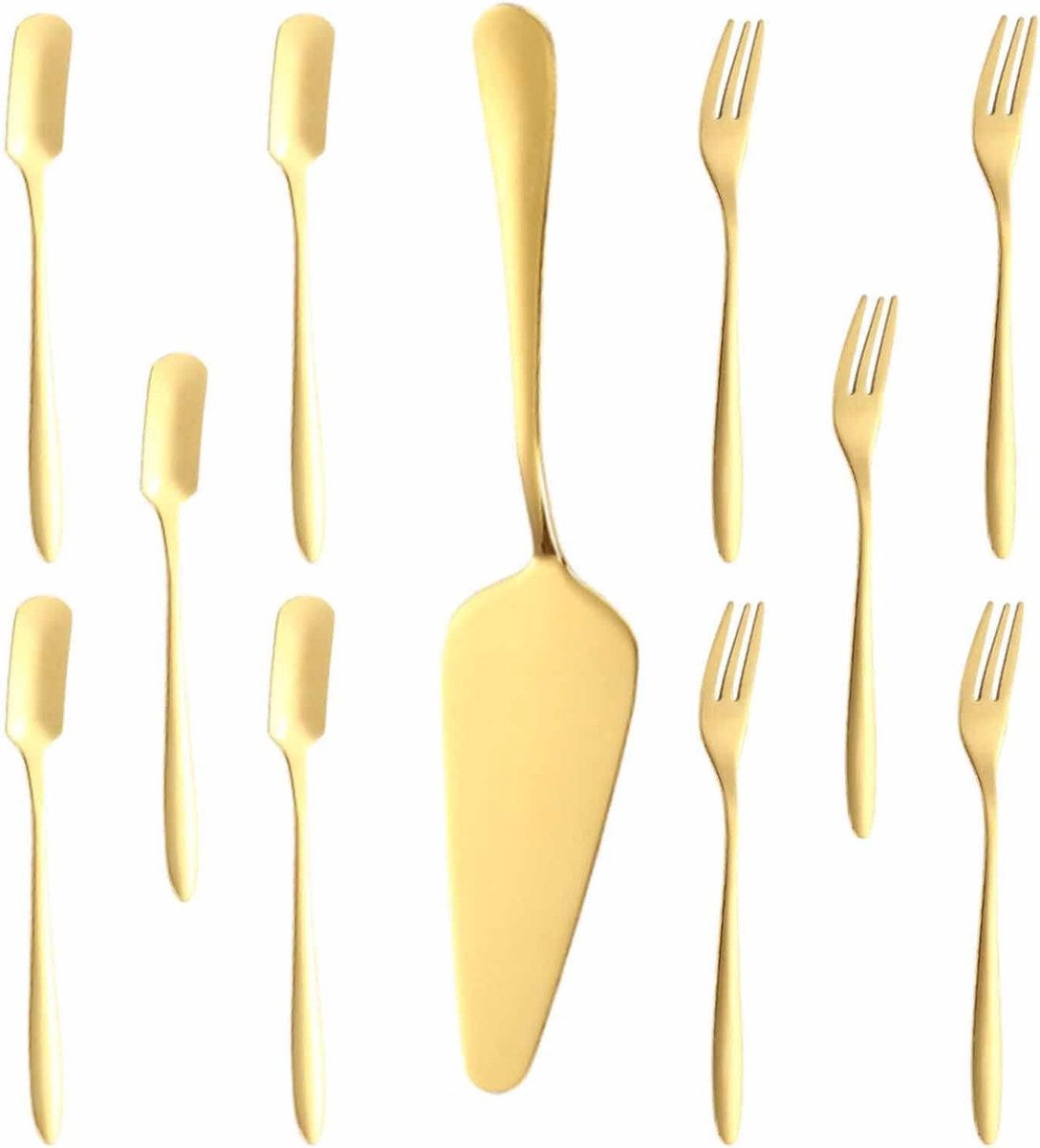 11-Delige Gouden Taartbestek Set voor Feest, Bruiloft of Verjaardagviering