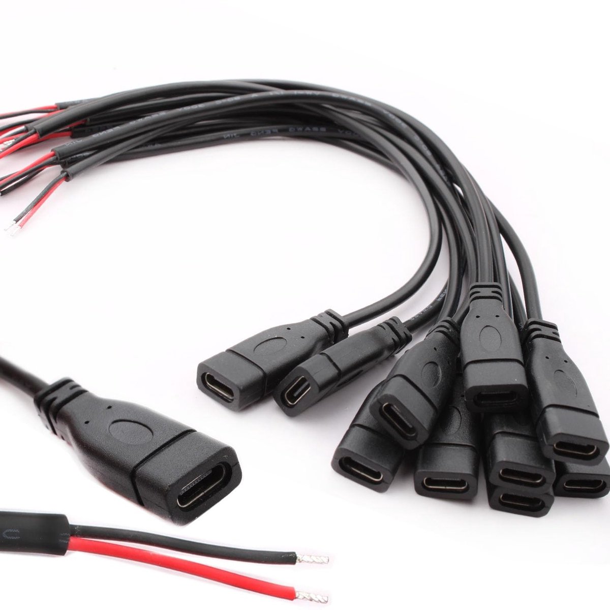 10 Stuks USB Type C Pigtail Kabel 22 AWG 12V 3A - Solderbare USB-C Connector voor DIY Projecten, 2-Pin Aansluiting en Uitbreiding Kabel