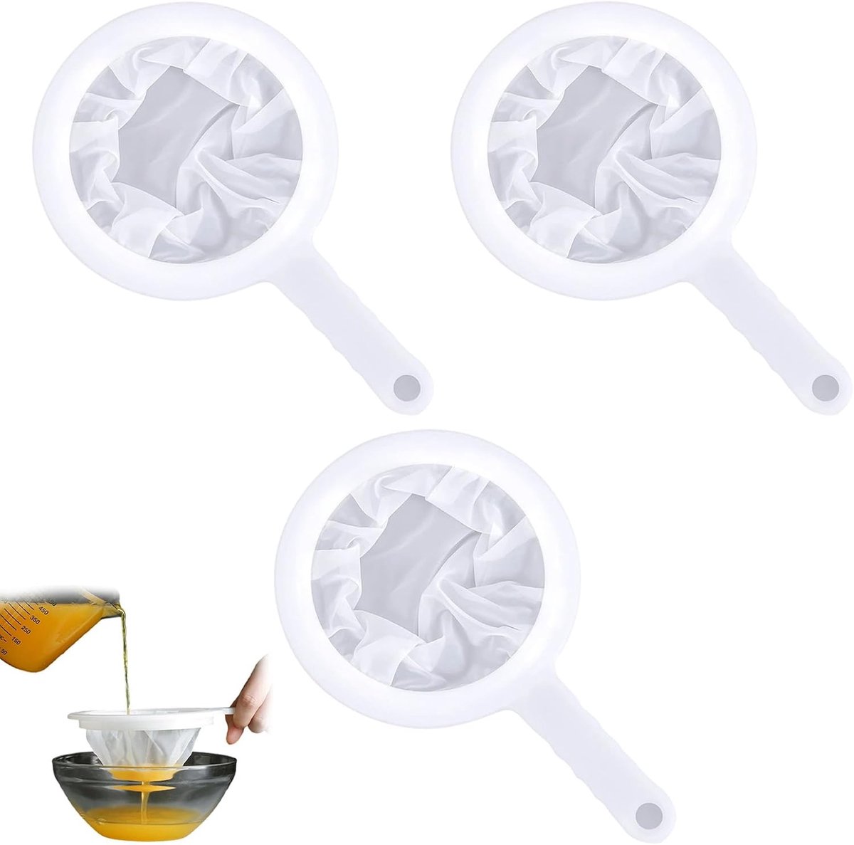 Fijnzeef 3 Pcs 100/200/400 Mesh - Fijne Zeef met Handvat - Haarzeef - Keuken - Meshzeef - Ultrafijne Trechterfilter - Kleine Ultrafijne Keukenzeef Filter voor Sap - Melk - Koffie