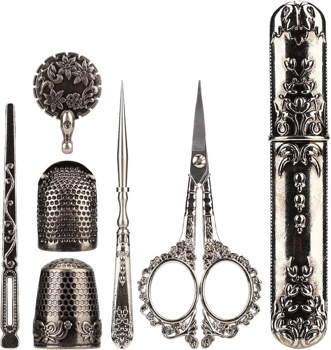 Set van Borduurscharen van Roestvrijstaal, Vintage Naaiaccessoires met Draad, Dops en Vingerhoed voor Creatief Werk en Naaiwerk
