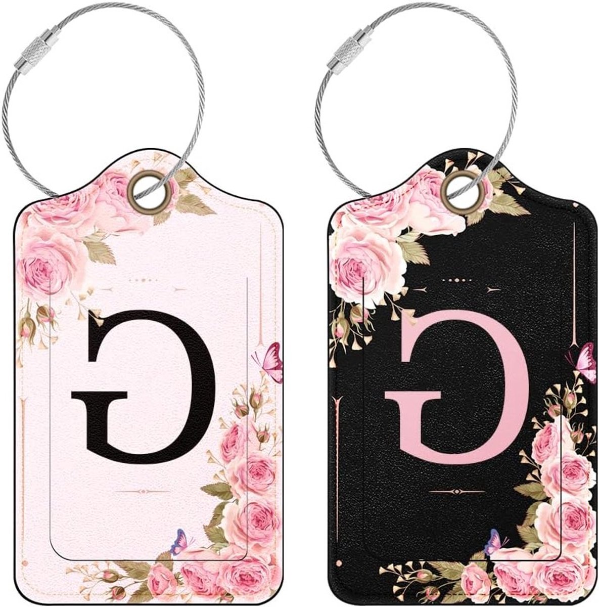 Persoonlijke Luggage Tags met Initialen - 2 Stuks PU Leer Reislabels voor Vrouwen en Meisjes, Perfect voor Vakantie en Bagage Identificatie