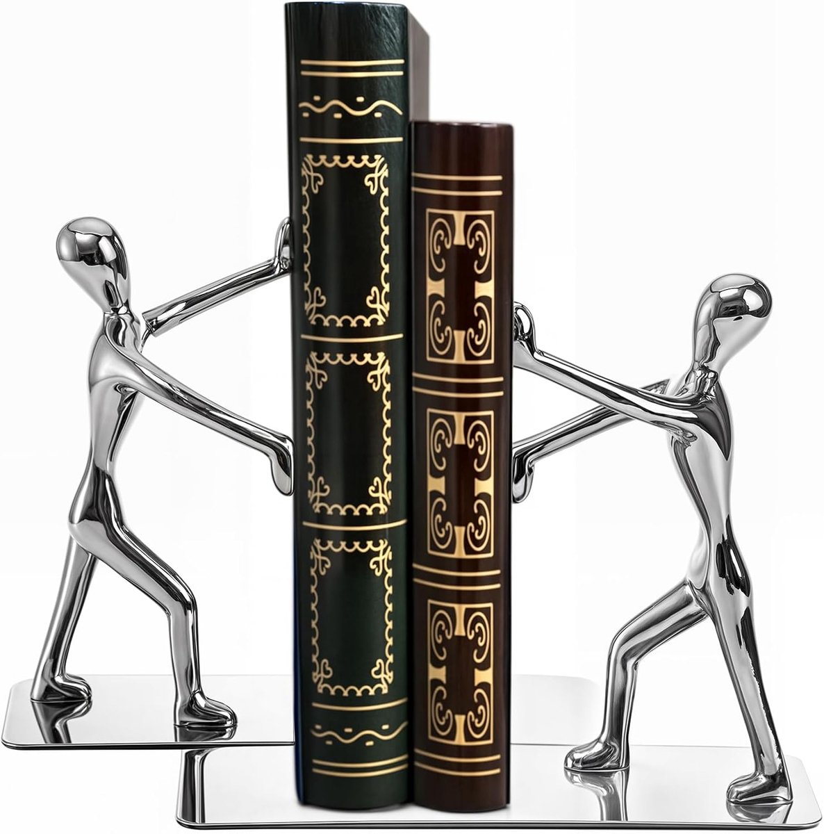 Boeksteunen voor Planken - Zware Unieke Boeksteunen van Metaal - Decoratieve Boeksteunen voor Thuis en Kantoor, 1 Set (Zilver)