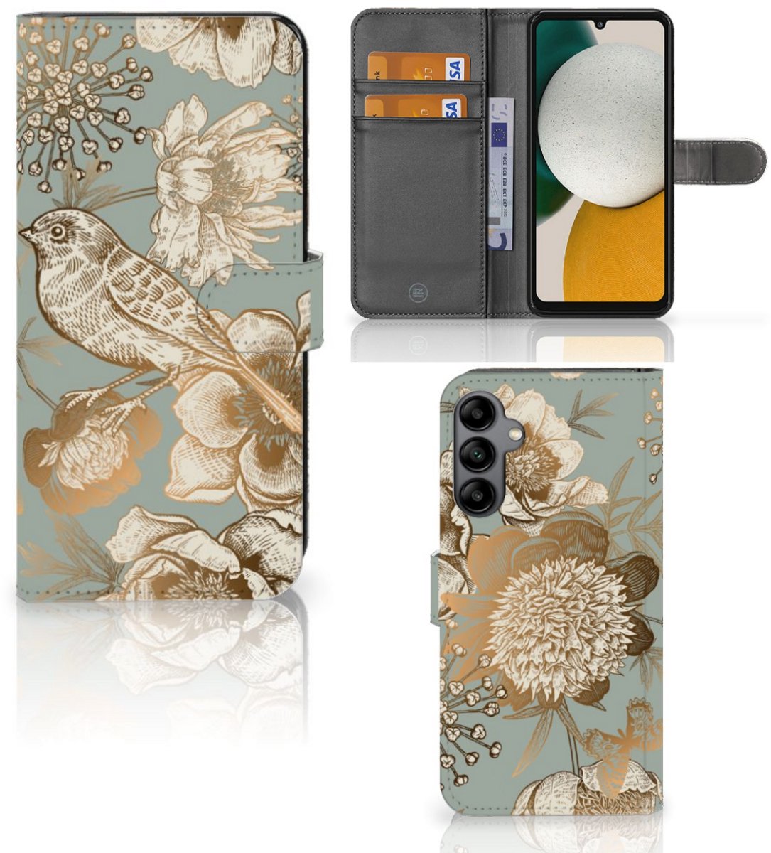 Book Case voor Hoesje voor Samsung Galaxy A34 Vintage Bird Flowers