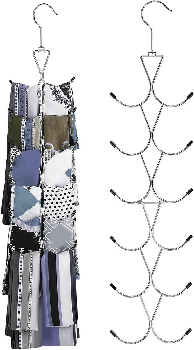 Scarf Organizer met 12 Compartimenten, Handtas Houder met 360° Draaibare Haak voor Sjaals, Riemen en Petten