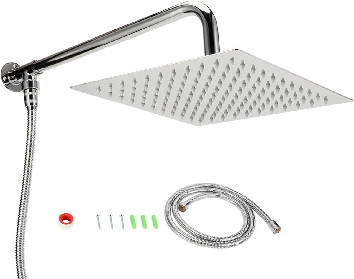 Wanddouche voor de badkamer, muurbevestigde regendouche, roestvrijstalen douchekop, luxe doucheset met vierkante sproeikop van 10 inch en accessoires