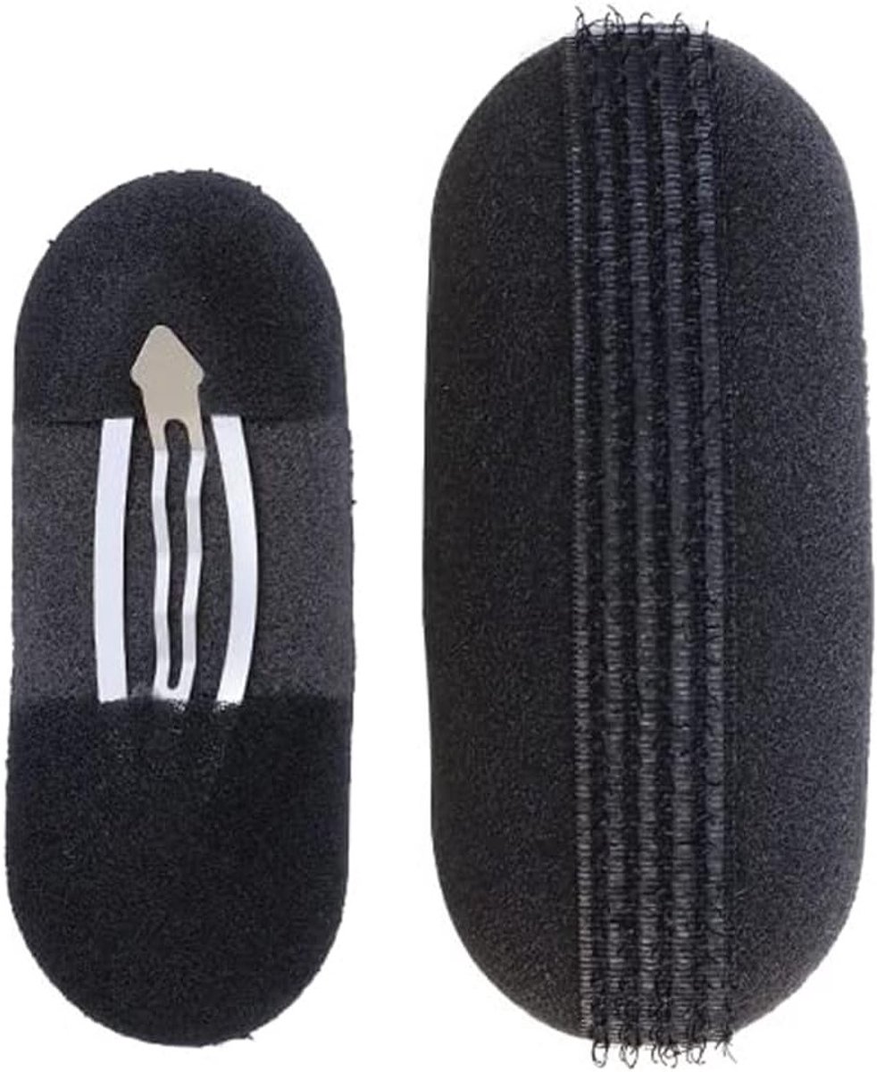 Fluffy Hair Clip Haarkussens 2 stuks zwart, puffhaarhoofdkussen met perfecte hoofd- en gezichtsvorm - accessoires voor dames en meisjes