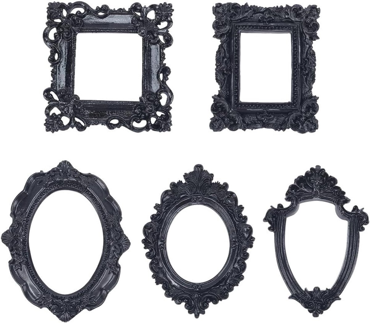 5 Stuks Houten Fotolijsten in Gotische Stijl voor Muurdecoratie - Antiek Zwart, DIY Fotolijst zonder Glas voor Thuisfotografie en Manicure Decoratie
