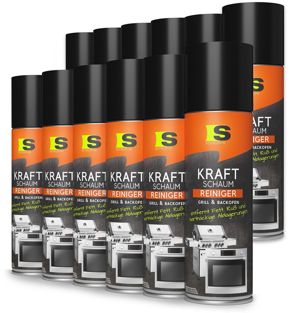 Spraytive 12x 500ml BBQ grillreiniger en ovenreiniger krachtige schuimreiniger vetverwijderaar voor grill oven en bakplaat zonder warmte