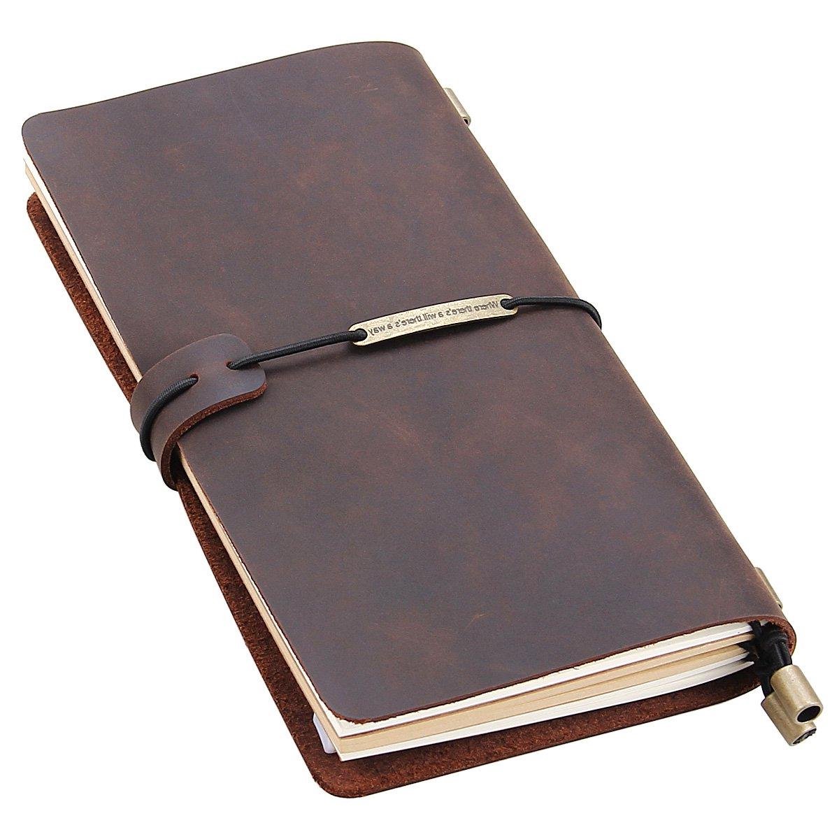 Leren Schrijf Journal - Reis Notitieboek - Handgeschreven Notities - Met 3 Navulbare Inserts - 22 x 12 cm - Koffie