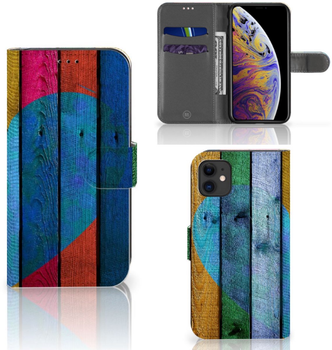 Apple iPhone 11 Book Style Case Wood Heart - Cadeau voor je Vriend