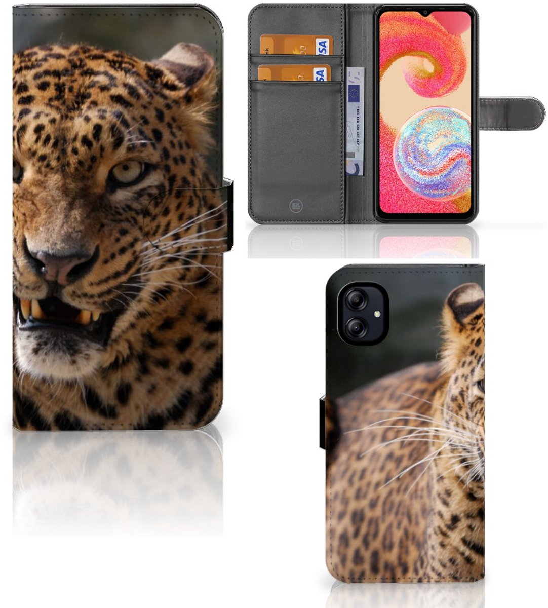 Book Case voor Samsung Galaxy A04e Telefoonhoesje met Pasjes Luipaard