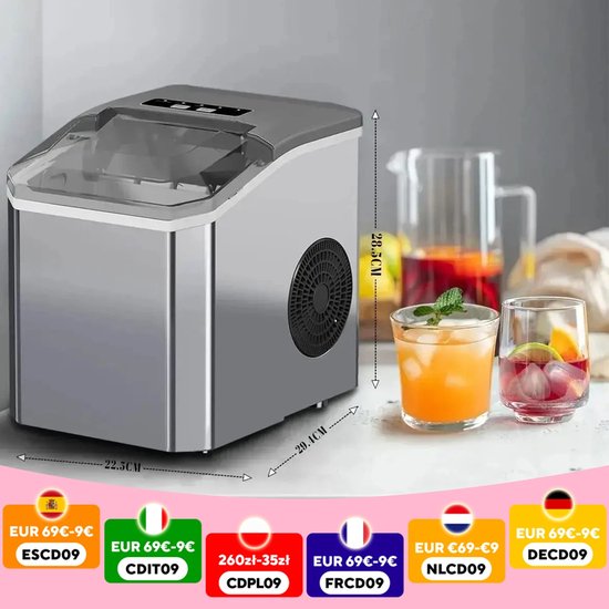 Allero IJsblokjesmachine - IJsmachine - IJsblokjesmaker - 220V - Elektrische Machine - 75W - Zelfreinigend - 12 KG - Grijs van Merkloos — afbeelding 2
