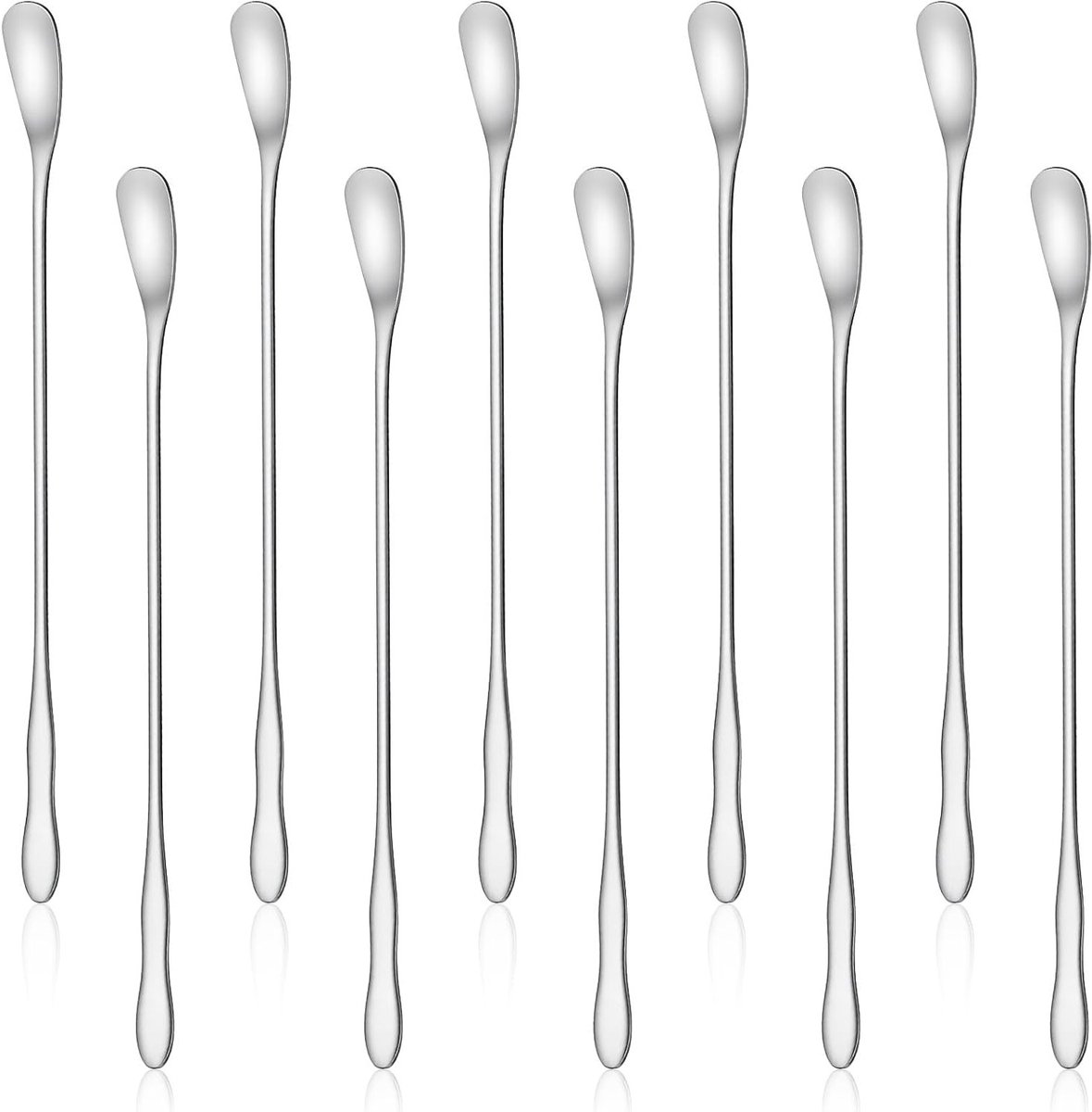 10 Stuks Bar Lepels, 17.8 cm RVS Koffie Roerlepels Herbruikbare Roerstaafjes met Lange Handgreep voor Mixen van Cocktails en Dranken in Thuisbar