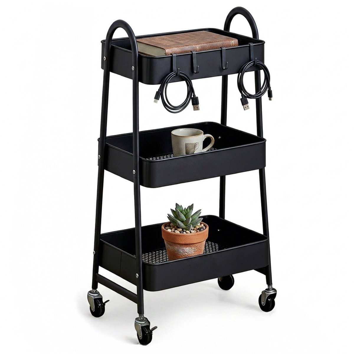 Rolwagen - 44x80x32 cm - zwart - met wielen