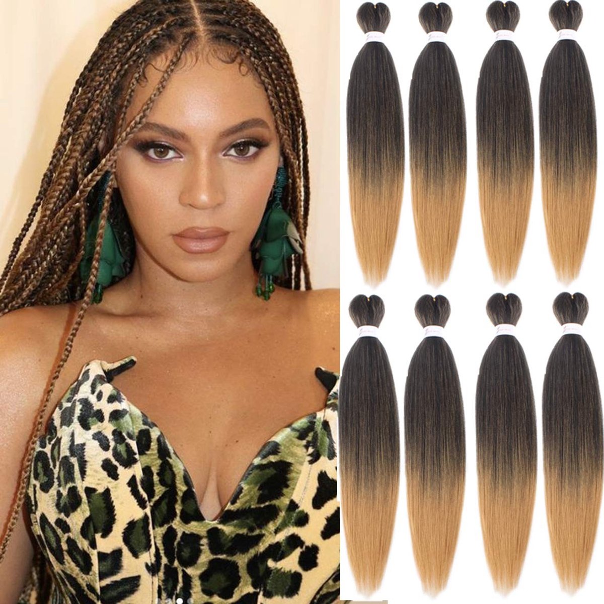 Jhubersproducts - Ombre Brown Pre Gestretched Vlechten - Synthetisch Haar - 66 cm - Gemakkelijk te Vlechten - Geschikt voor Vrouwen - T27# 26 Inch Pac
