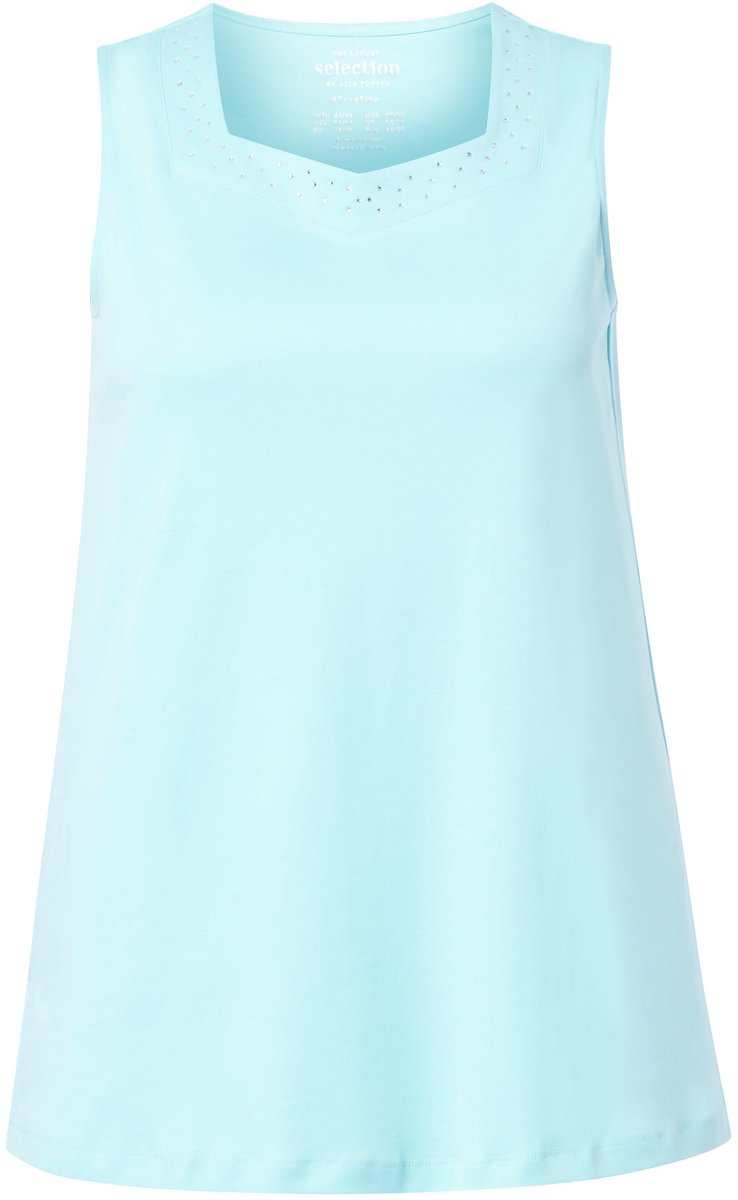 Ulla Popken - Dames - Top A-lijn hartvormige hals mouwloos Pima Cotton - Licht turkoois - Maat 42+