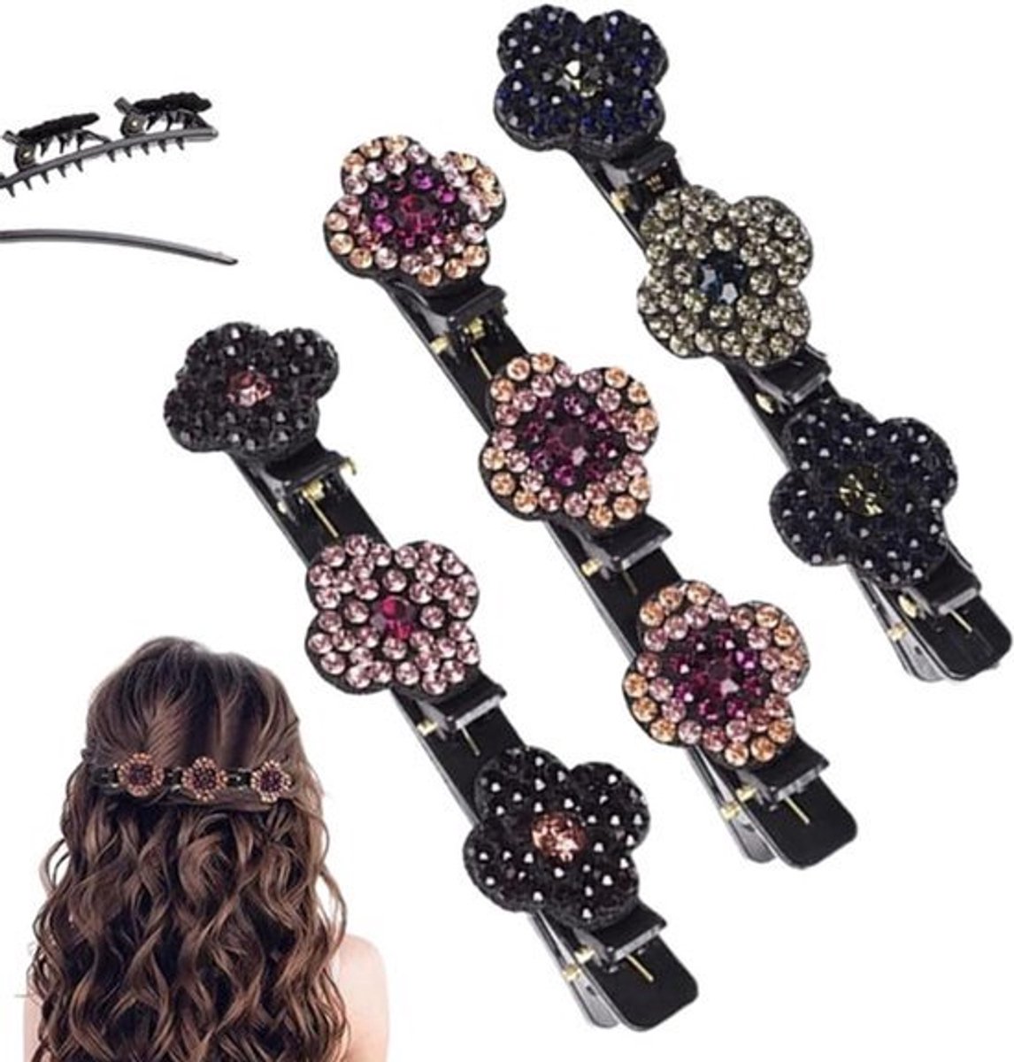 Elegante kristallen haarspelden - Set van 3 stuks - Hoofdaccessoires met strass voor dames