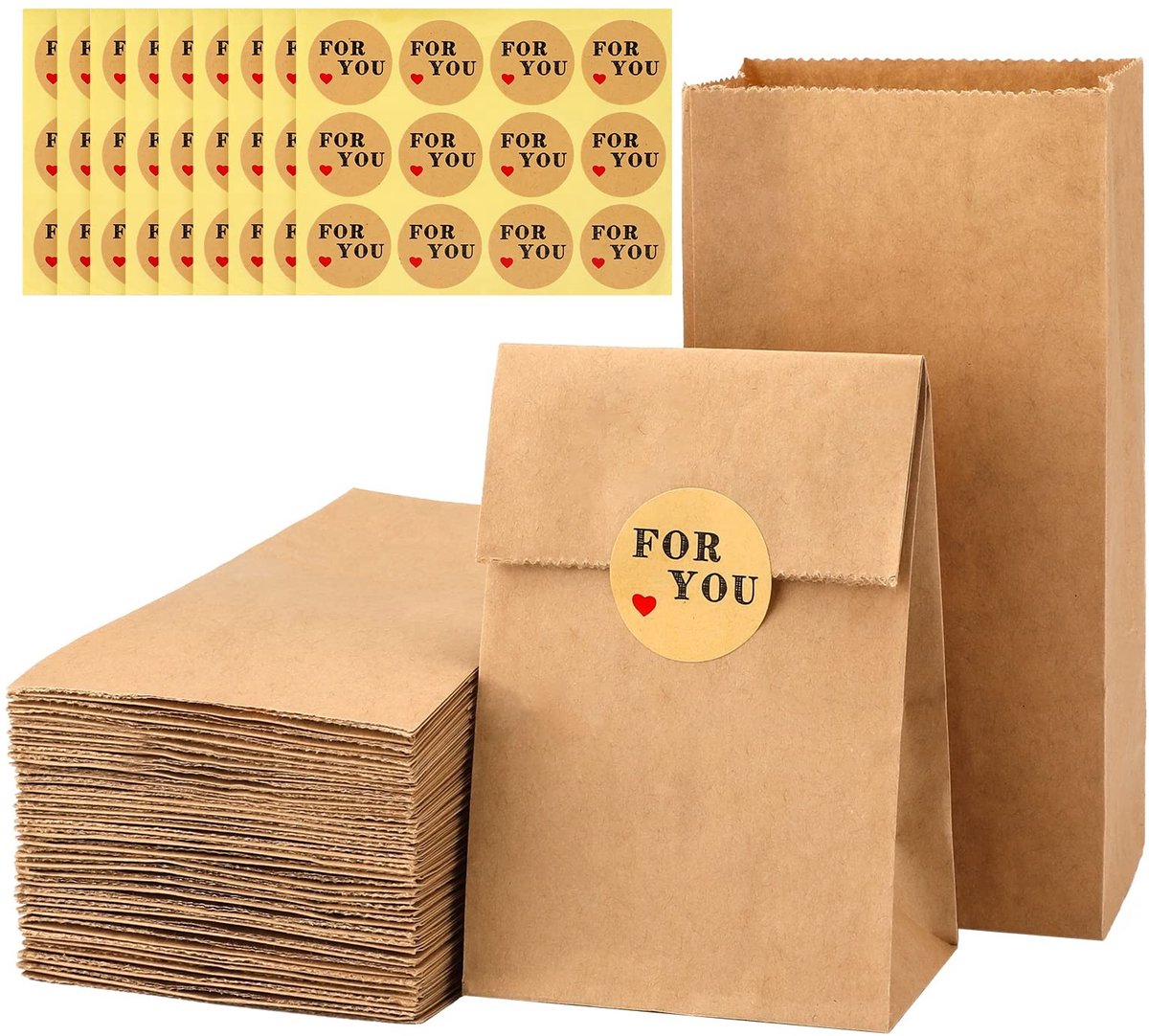 Elzusha - Bruine Papieren Zakken - Cadeauzakjes - 50 Stuks - 9x6x18 cm - Kraftpapier - Adventskalender - Geschikt voor Geschenken
