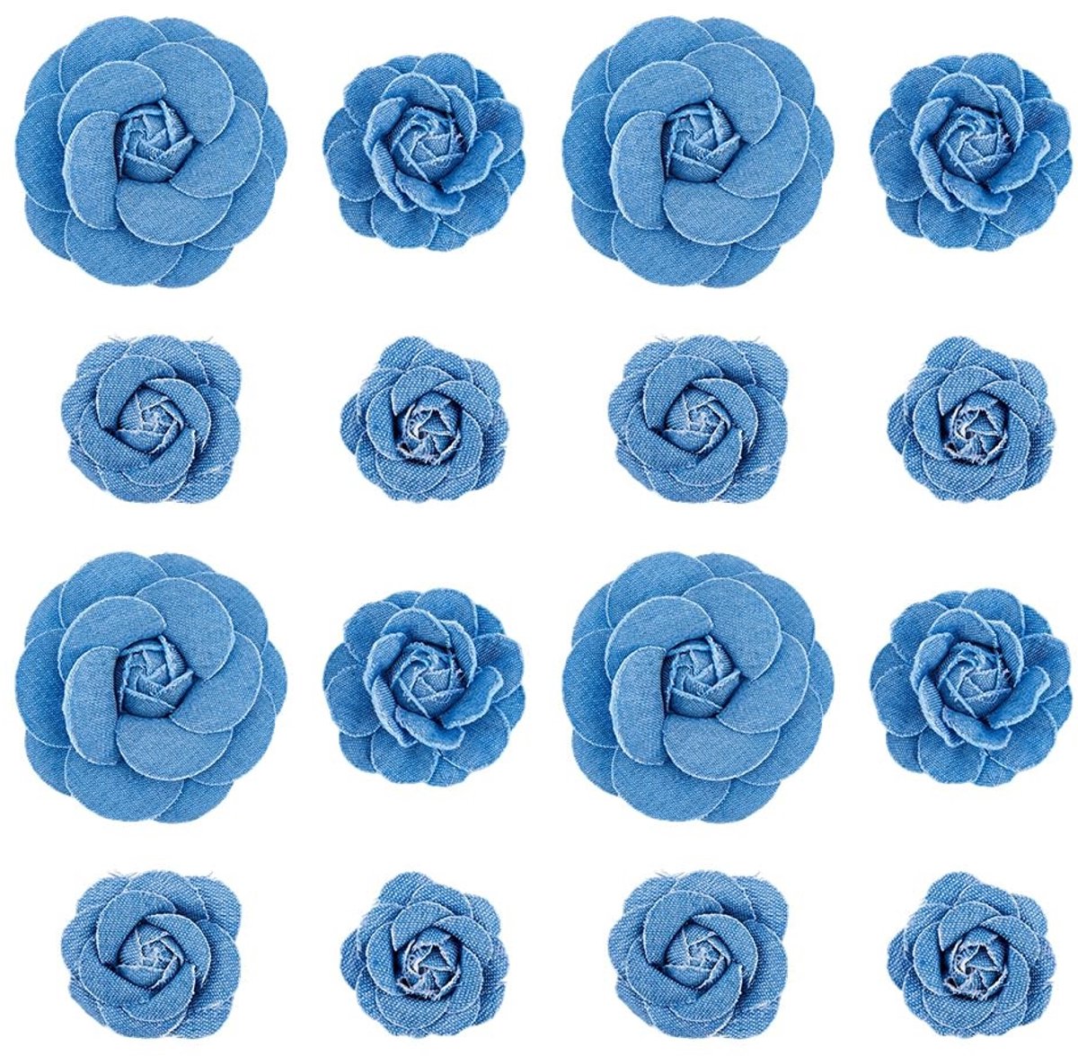 Vlemico - Denim Bloemen - Modieuze Stof Accessoires - Staal Blauw - Camelia Bloemen - Perfect voor Kleding en Ambachten - 16 Stuks
