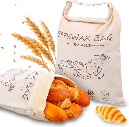 Sac à pain en cire d'abeille - Sacs à pain en cire d'abeille pour pain fait maison - Lin réutilisable avec revêtement de cire - Convient pour le congélateur et le levain - Coton XL 13x17 pouces - Lot de 2 - Idéal pour conserver le pain frais