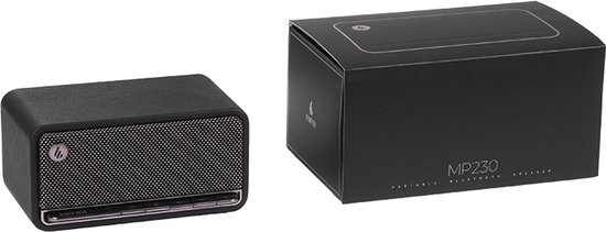Zwarte Edifier MP230 draadloze Bluetooth speaker en doos.