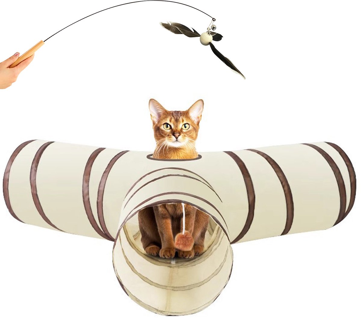 DOWO Kattentunnel - Kattenspeelgoed - Kattenspeeltjes - Katten Speelgoed - Interactief Kattenspeelgoed - 3 Gangen - Bruin